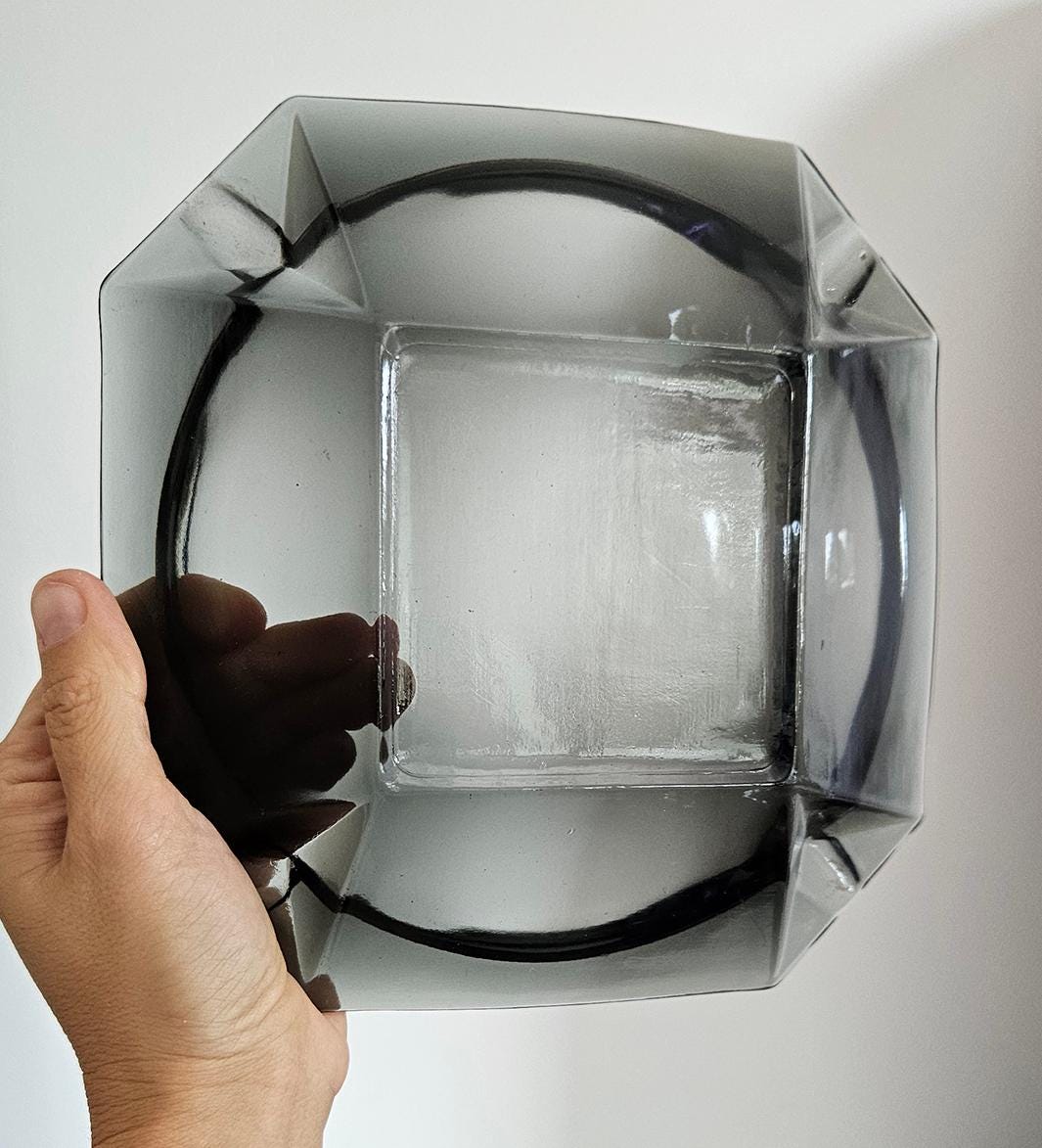 Retro Vintage Smoked Glass Ashtray