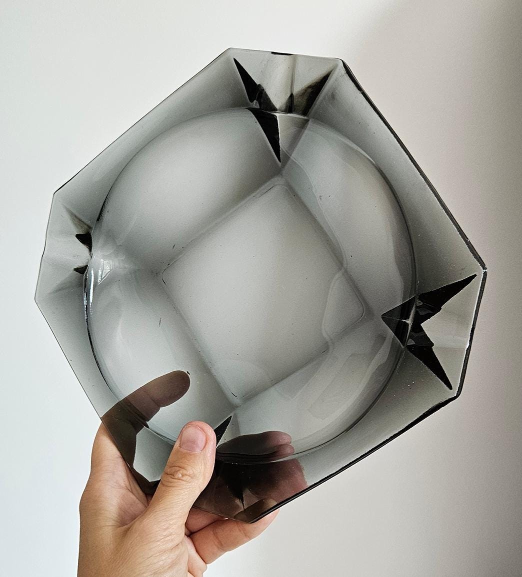 Retro Vintage Smoked Glass Ashtray