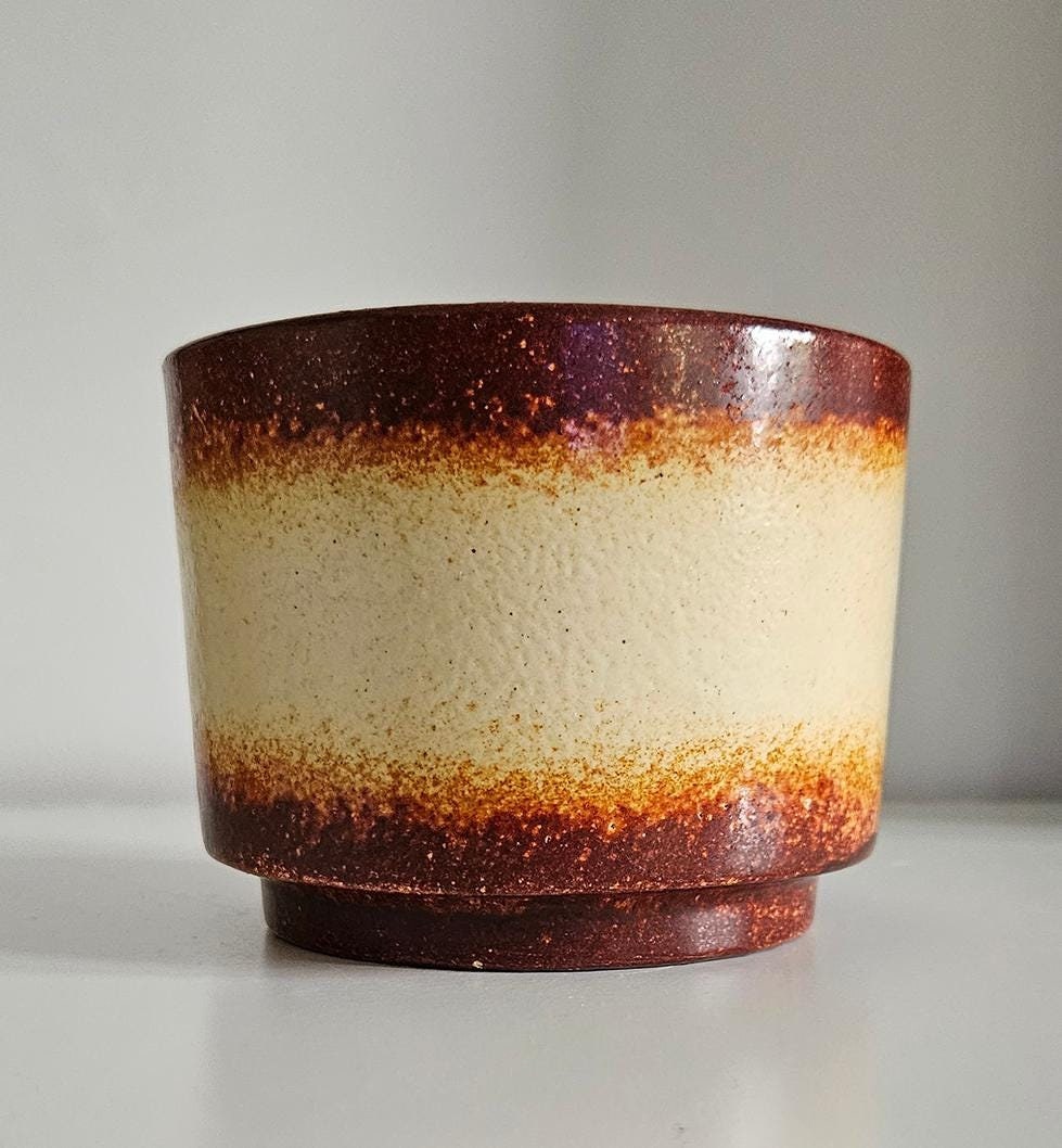 Mid-Century Brown & Beige Ceramic Planter