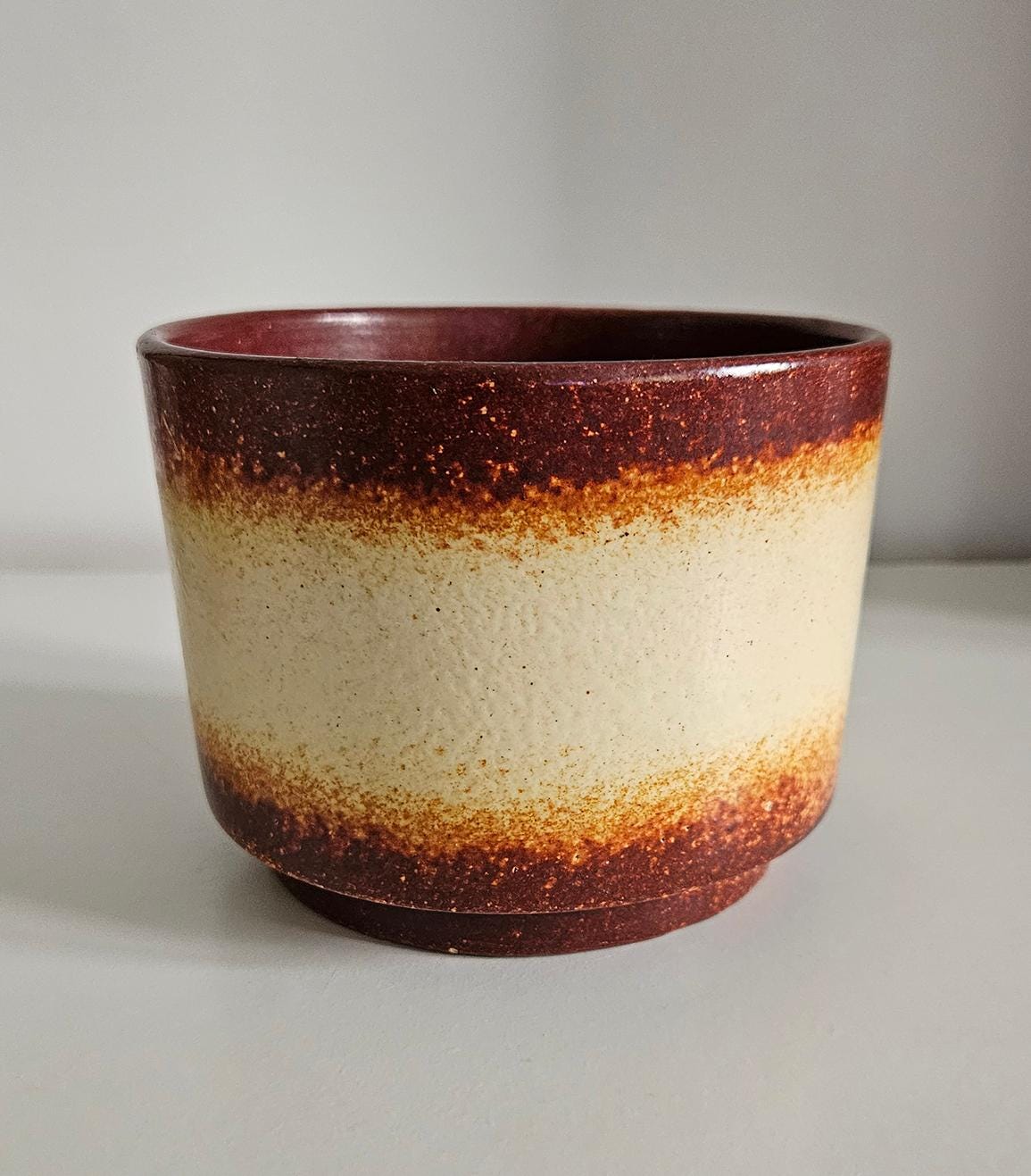Mid-Century Brown & Beige Ceramic Planter