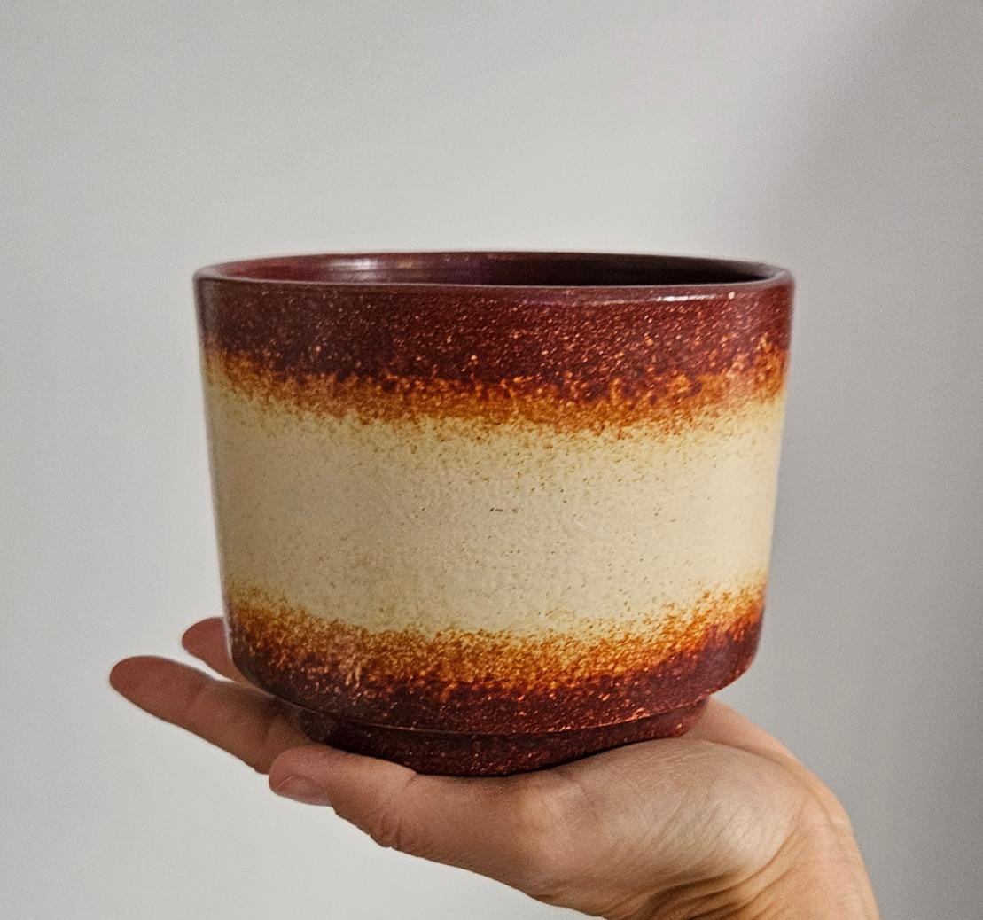 Mid-Century Brown & Beige Ceramic Planter