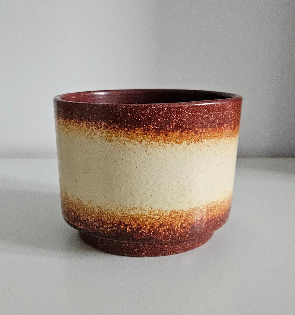 Mid-Century Brown & Beige Ceramic Planter