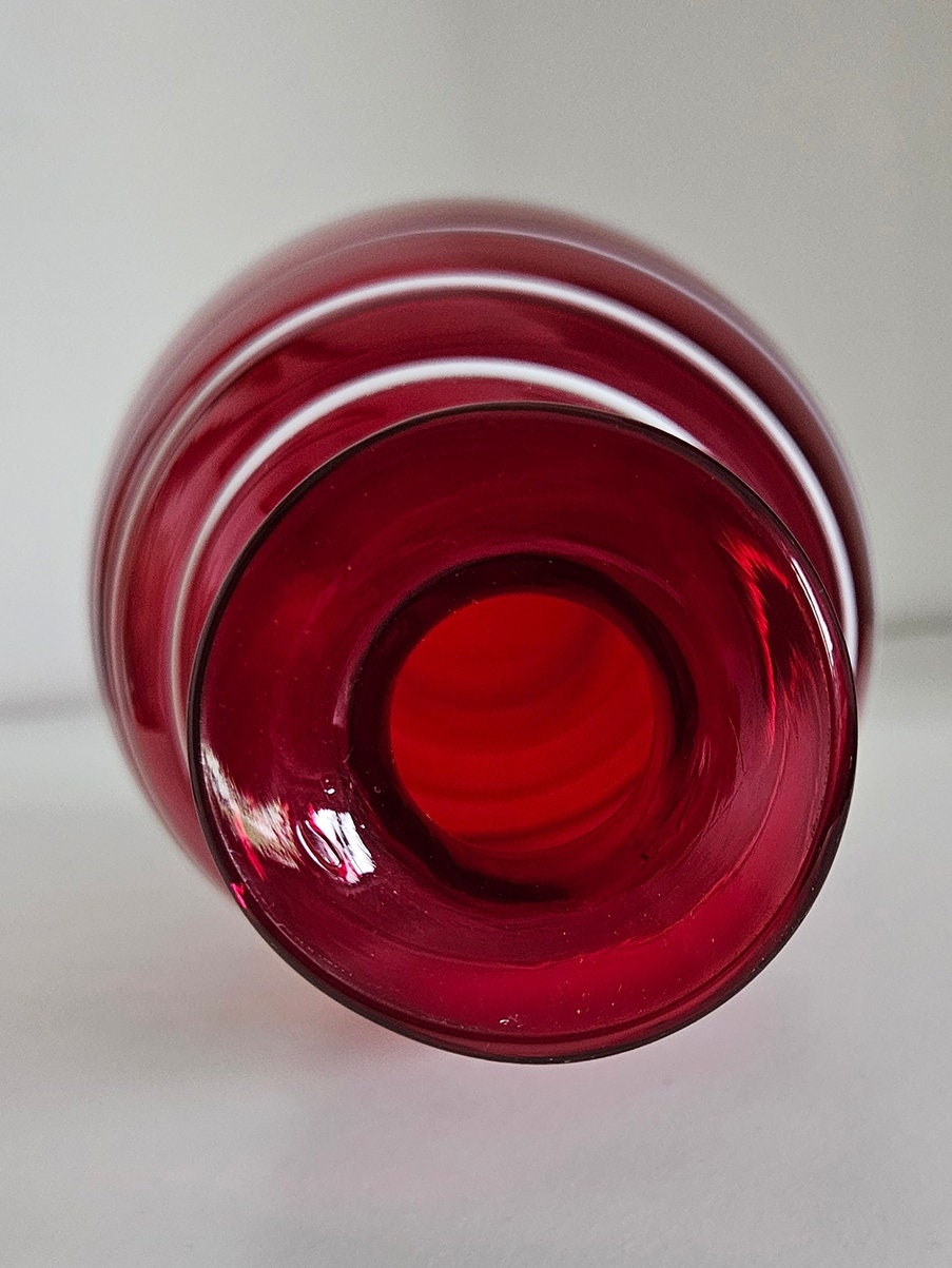 Retro Ruby Red Striped Art Glass Vase