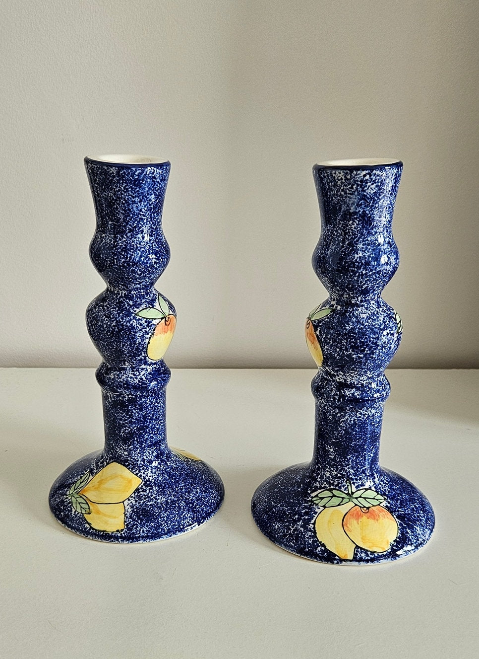 Pair Of Vintage Hand-Painted Candlestick Holders
