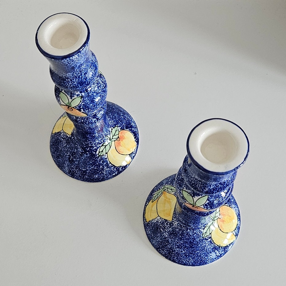 Pair Of Vintage Hand-Painted Candlestick Holders