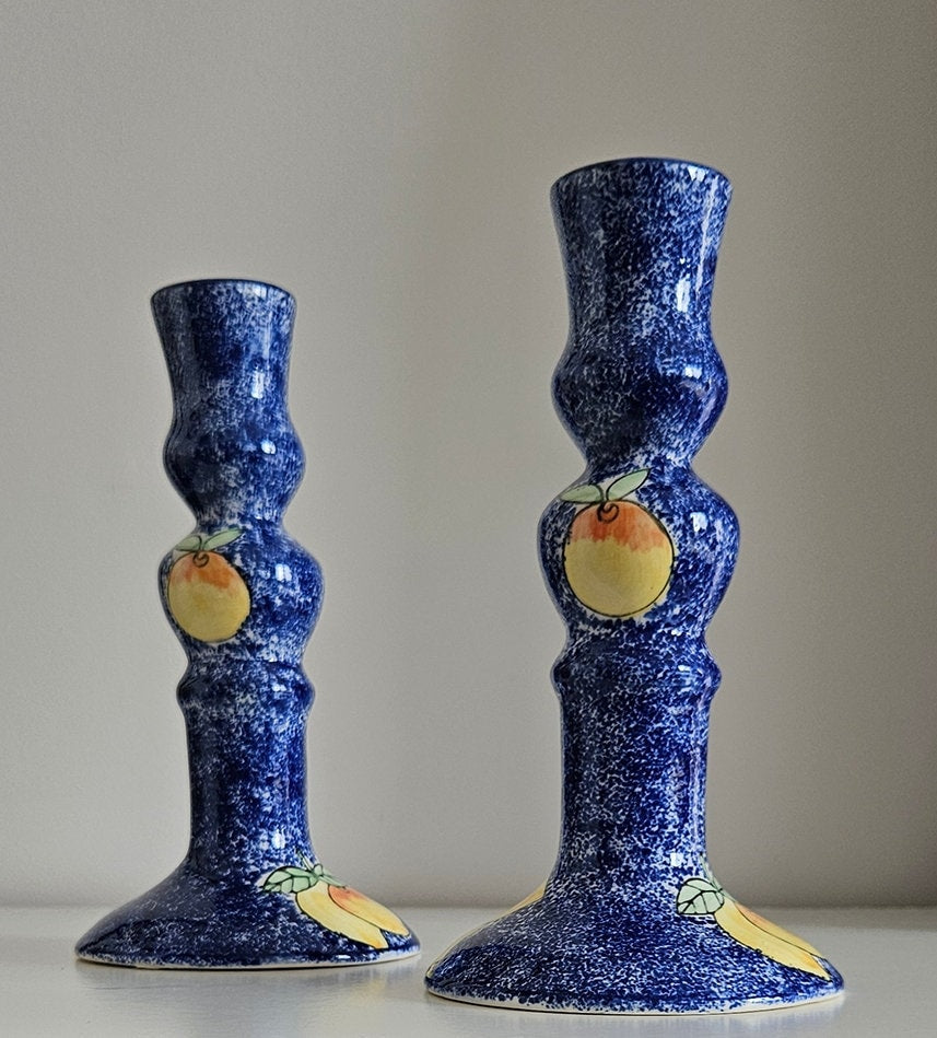 Pair Of Vintage Hand-Painted Candlestick Holders