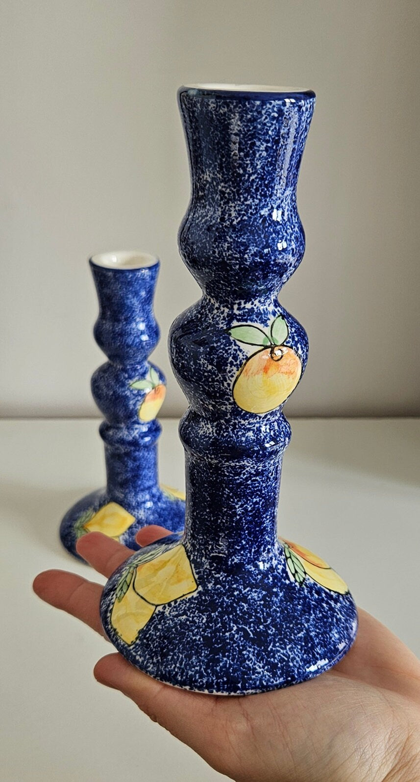Pair Of Vintage Hand-Painted Candlestick Holders