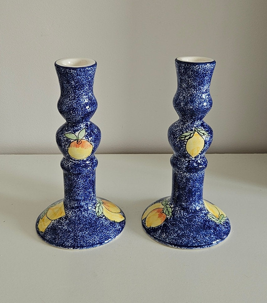 Pair Of Vintage Hand-Painted Candlestick Holders
