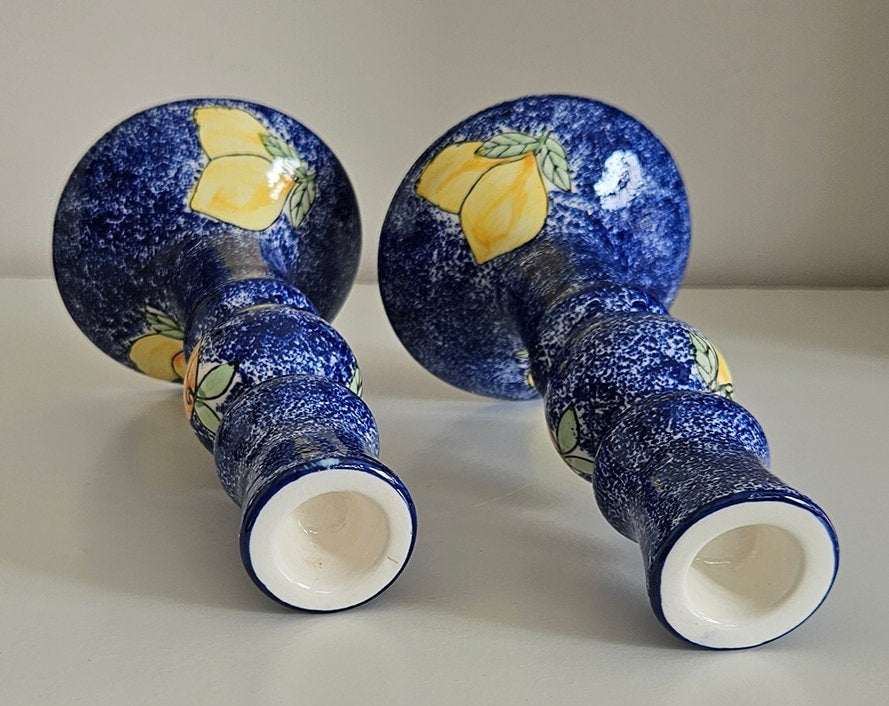 Pair Of Vintage Hand-Painted Candlestick Holders