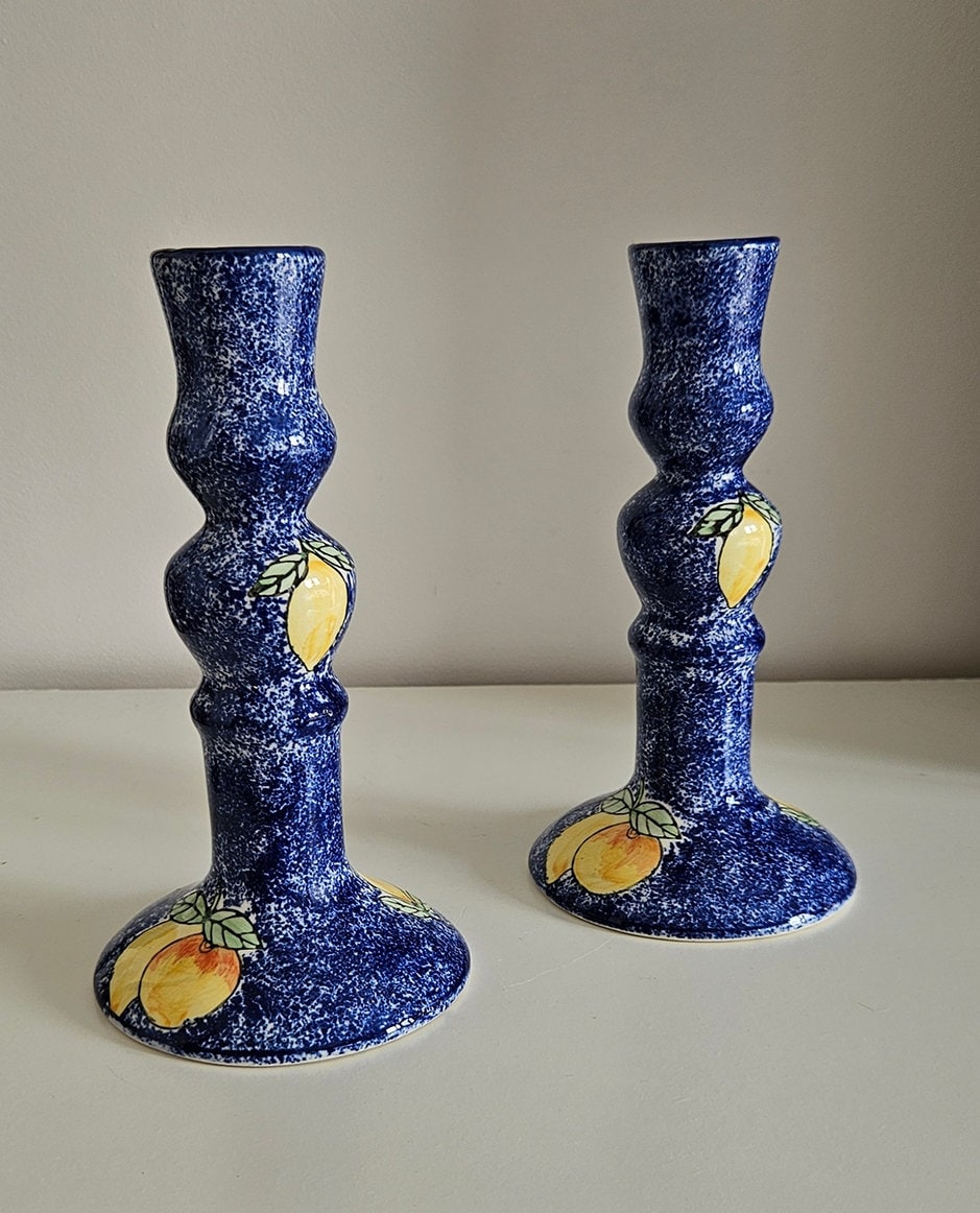 Pair Of Vintage Hand-Painted Candlestick Holders