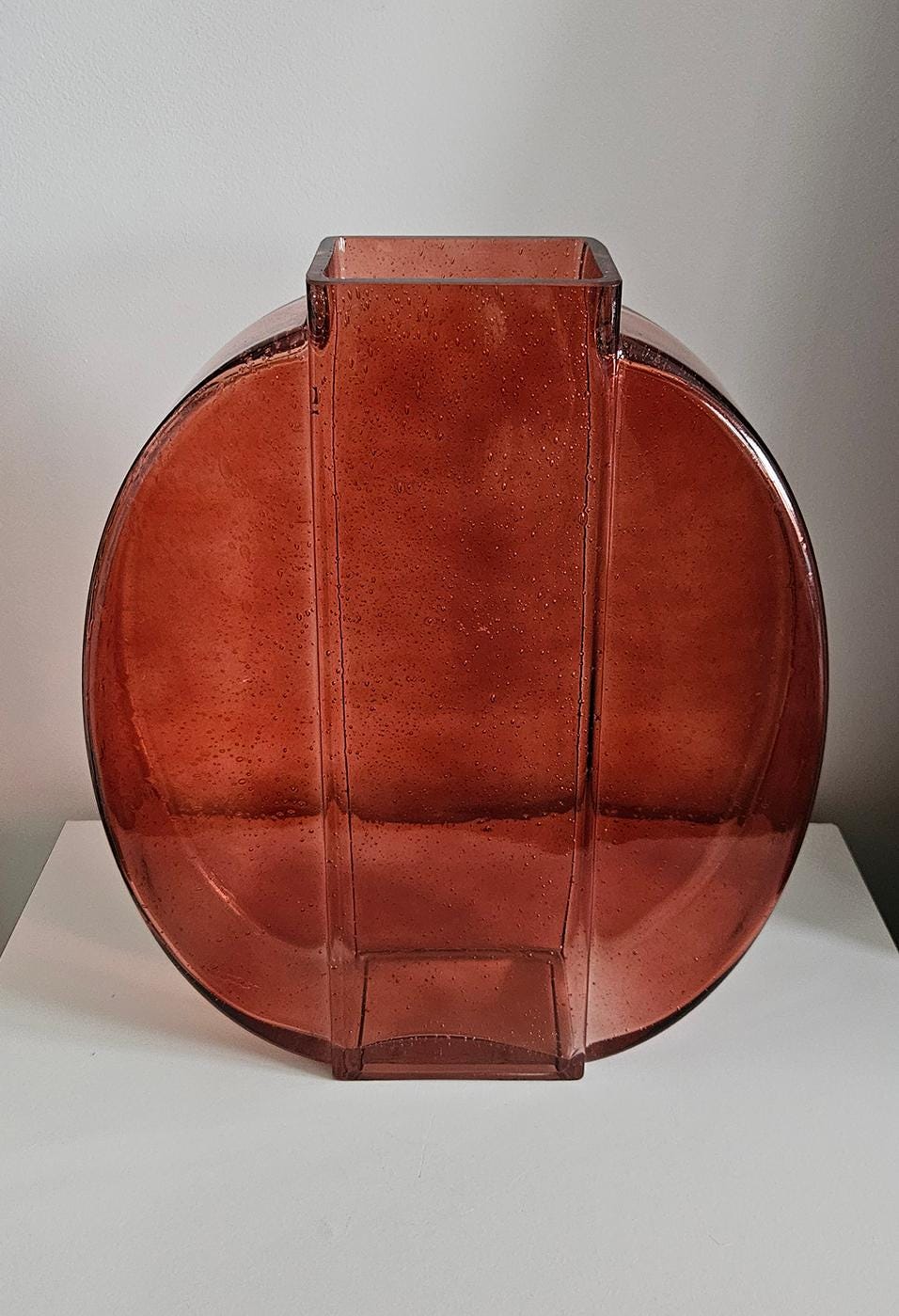 Large Retro Red/Orange Glass Vase