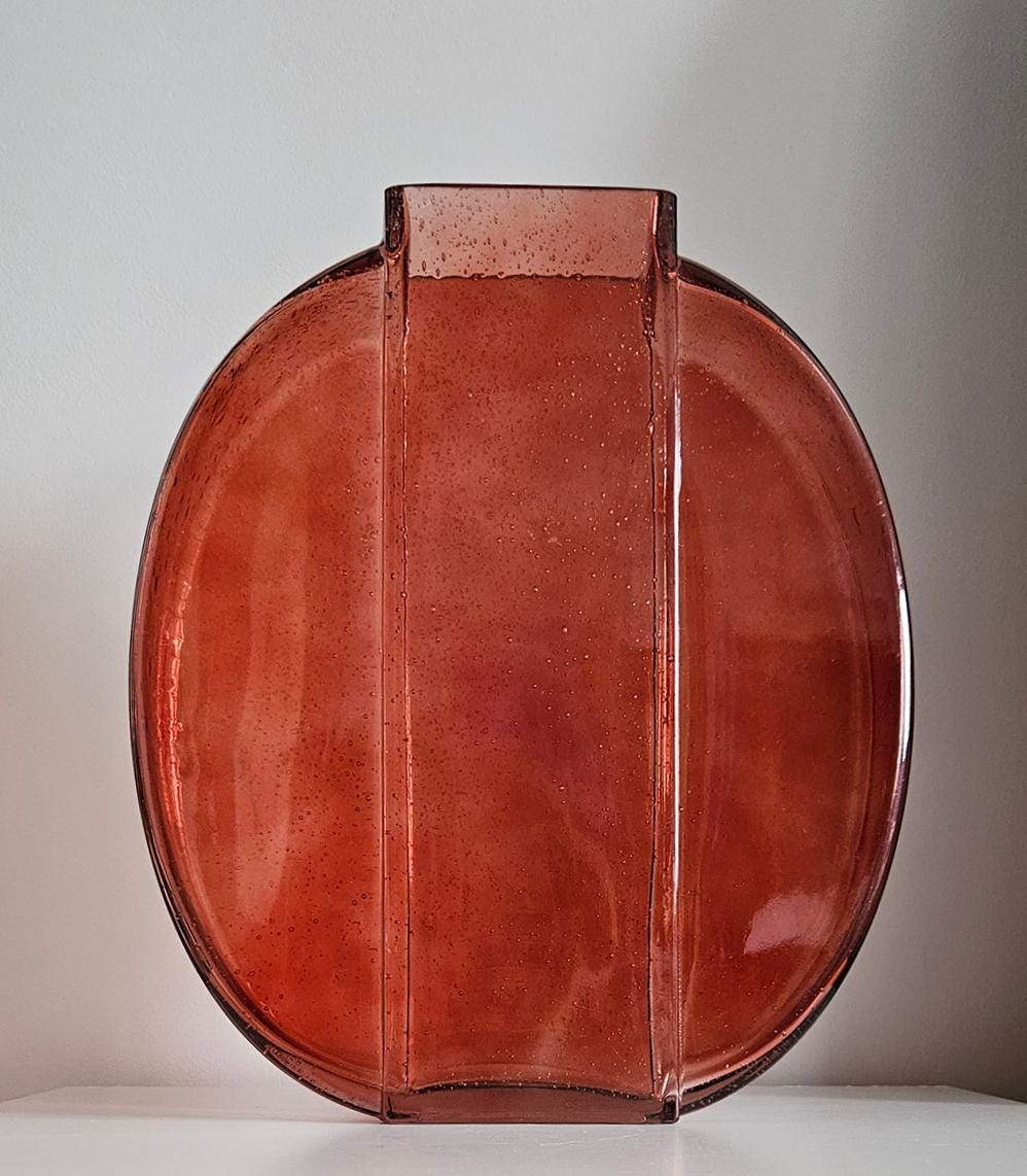 Large Retro Red/Orange Glass Vase