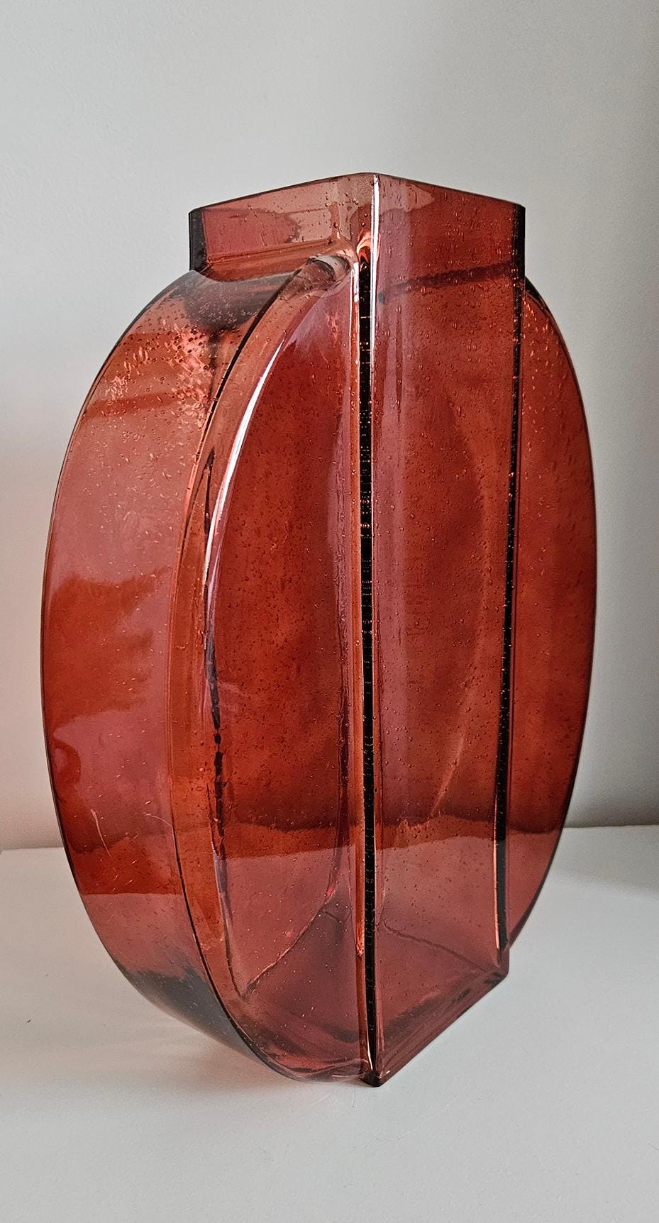 Large Retro Red/Orange Glass Vase