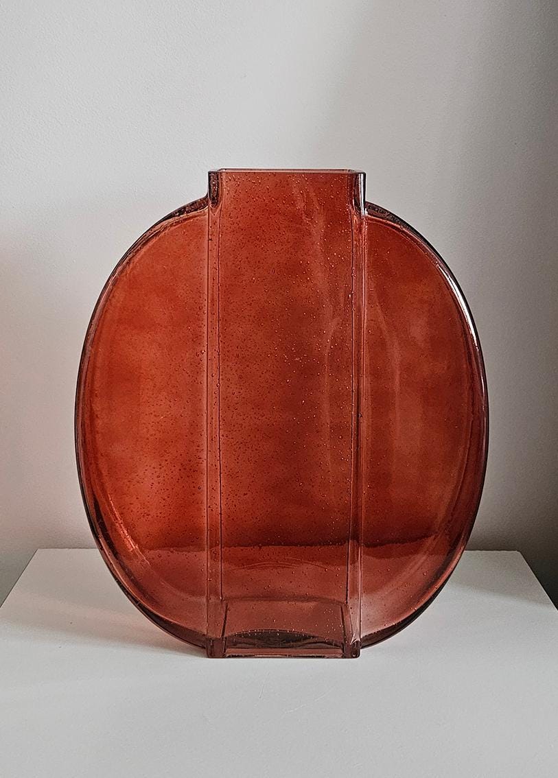 Large Retro Red/Orange Glass Vase