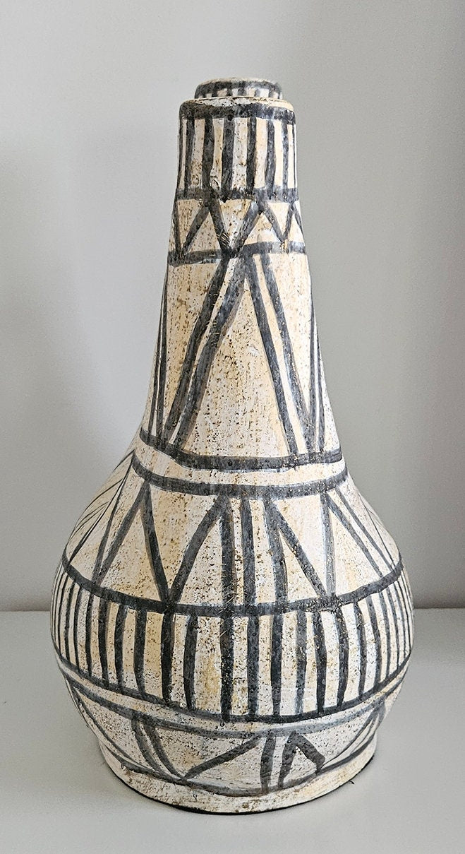 Contemporary Terracotta Floor Vase In Geometric Design