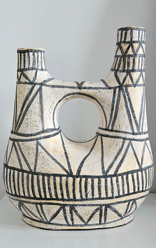 Contemporary Terracotta Floor Vase In Geometric Design