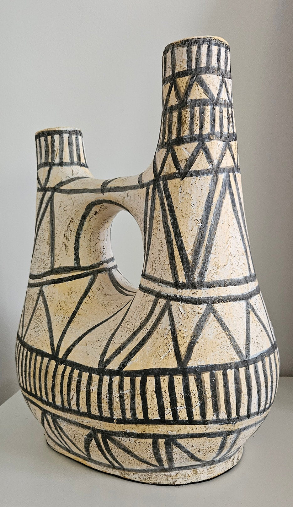 Contemporary Terracotta Floor Vase In Geometric Design