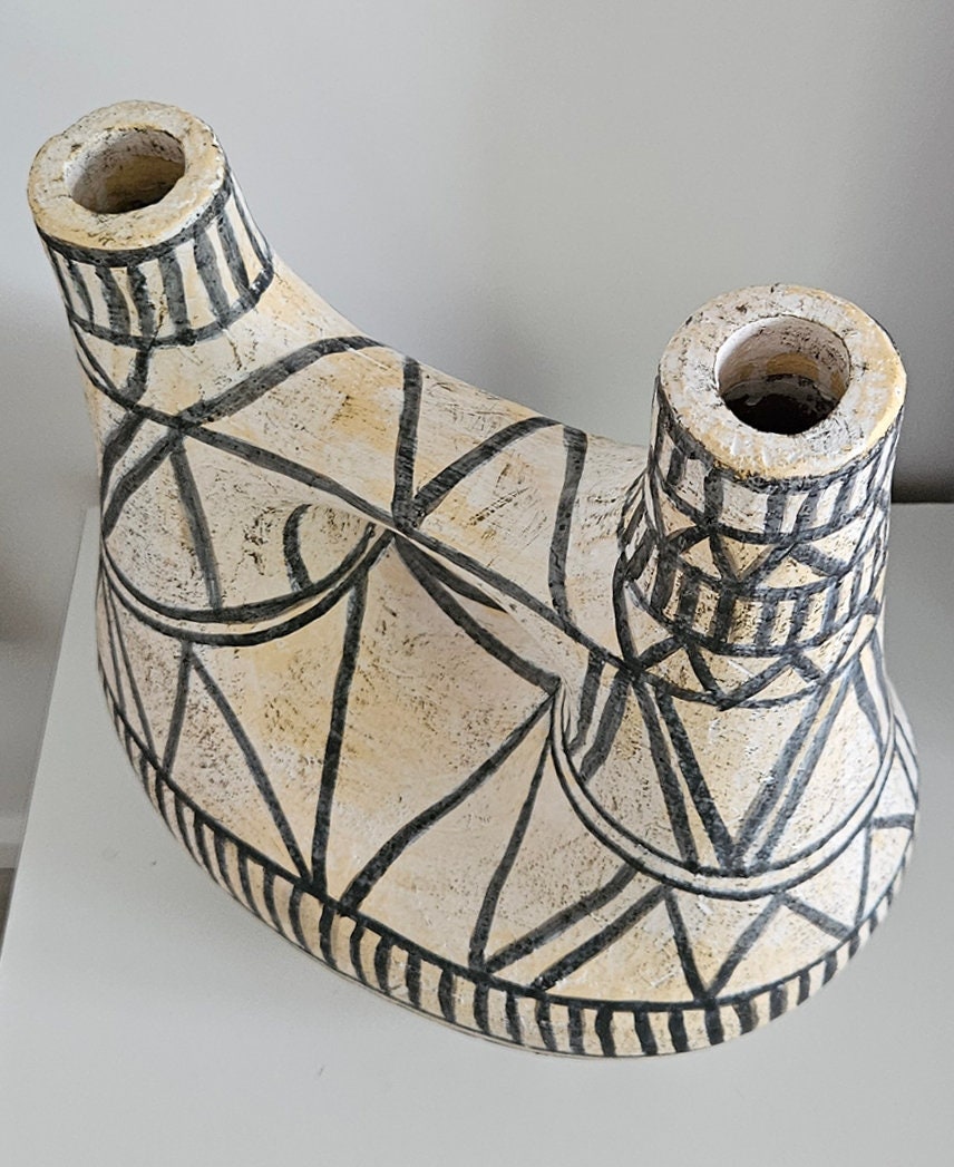 Contemporary Terracotta Floor Vase In Geometric Design