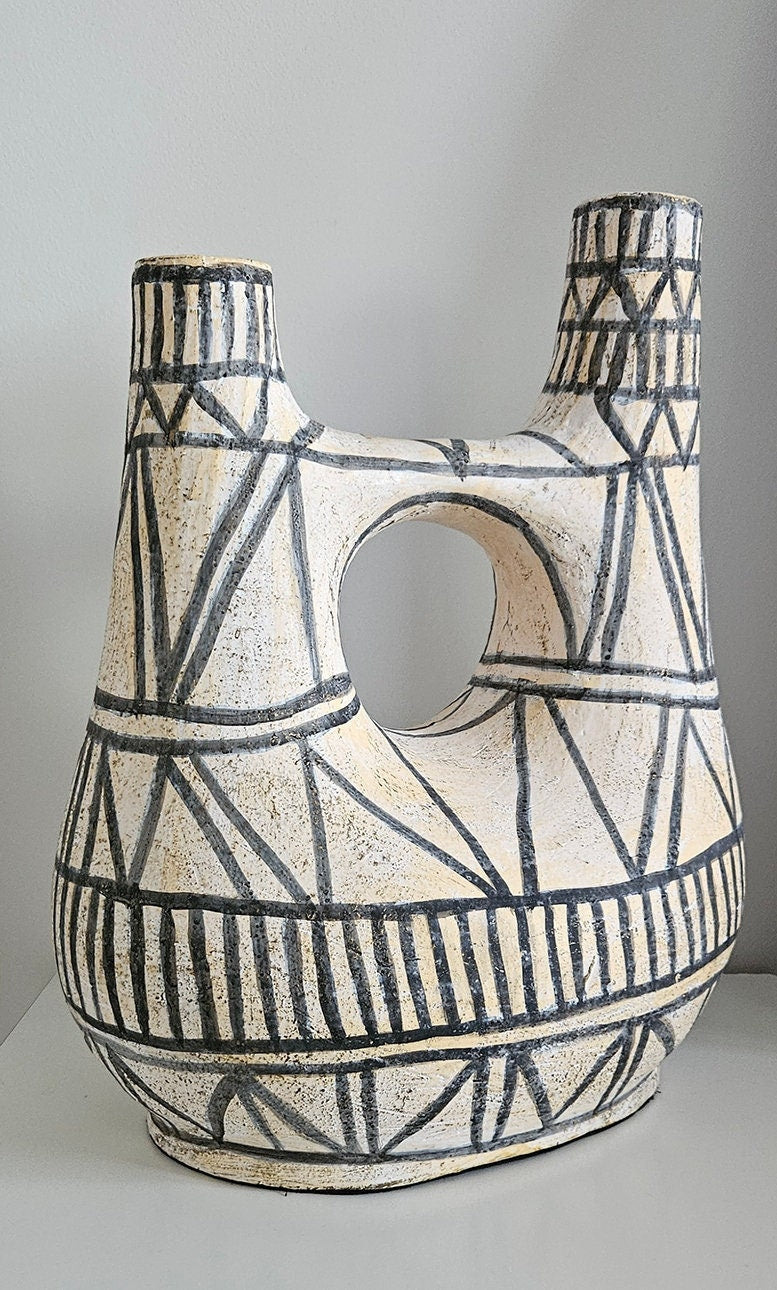 Contemporary Terracotta Floor Vase In Geometric Design