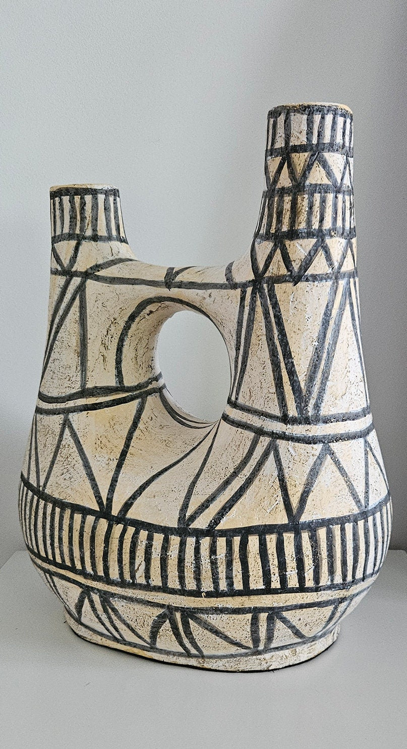 Contemporary Terracotta Floor Vase In Geometric Design