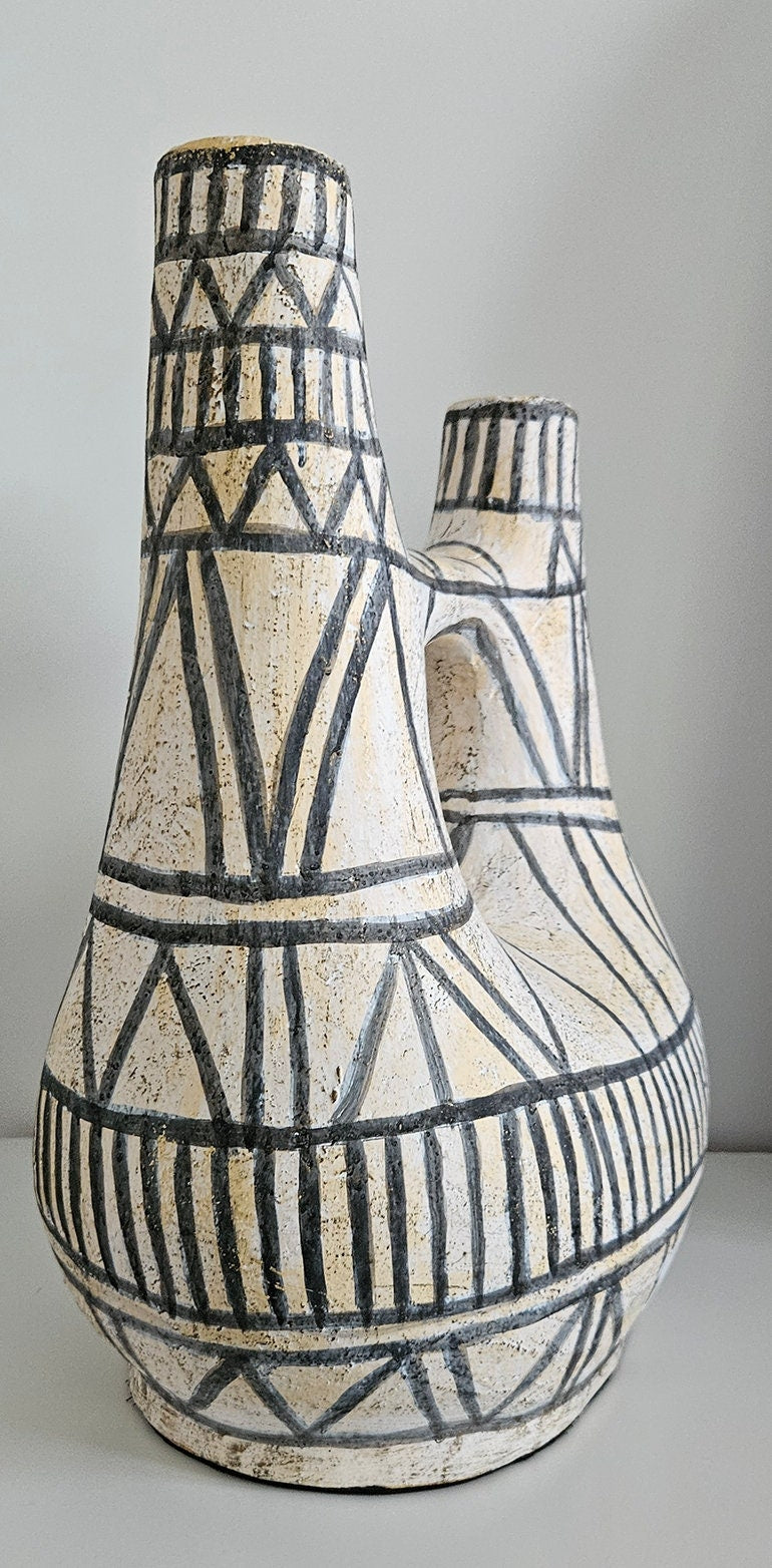 Contemporary Terracotta Floor Vase In Geometric Design