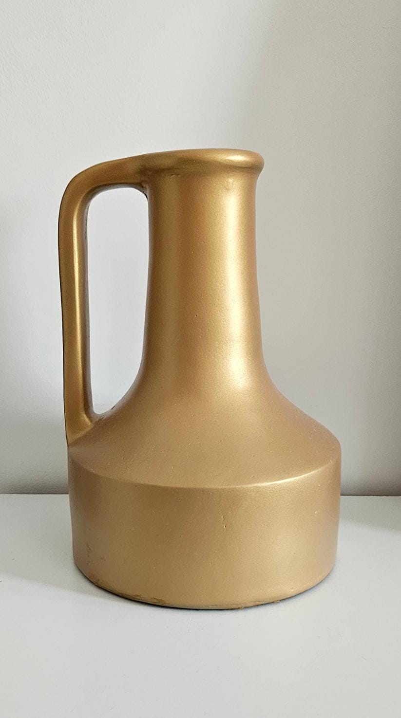 Large & Heavy Pottery Vase With Handle