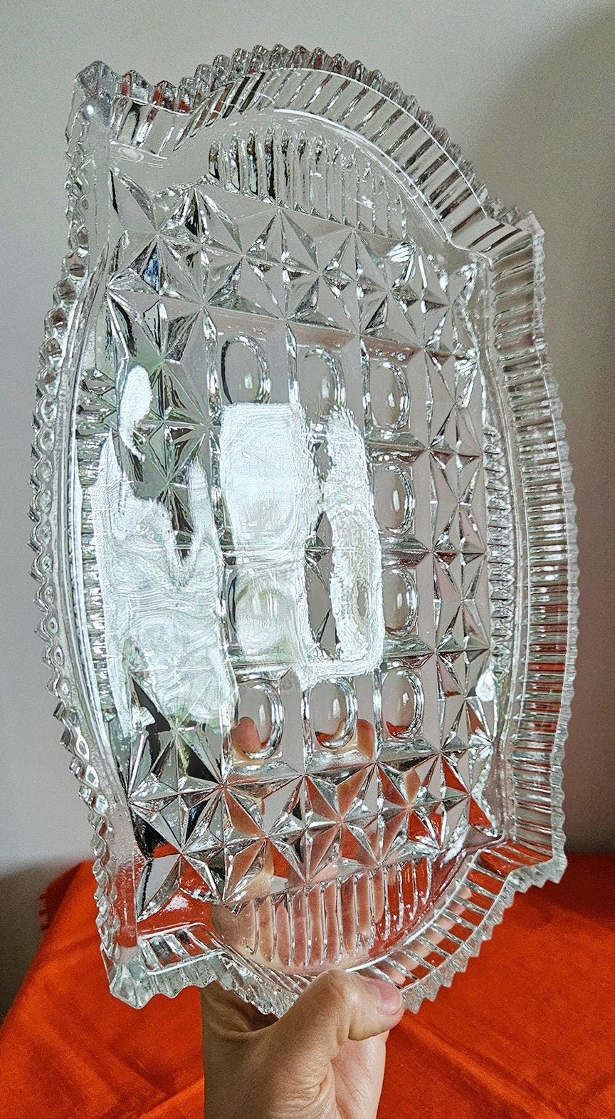 Large & Heavy Vintage Cut Glass Vanity Tray