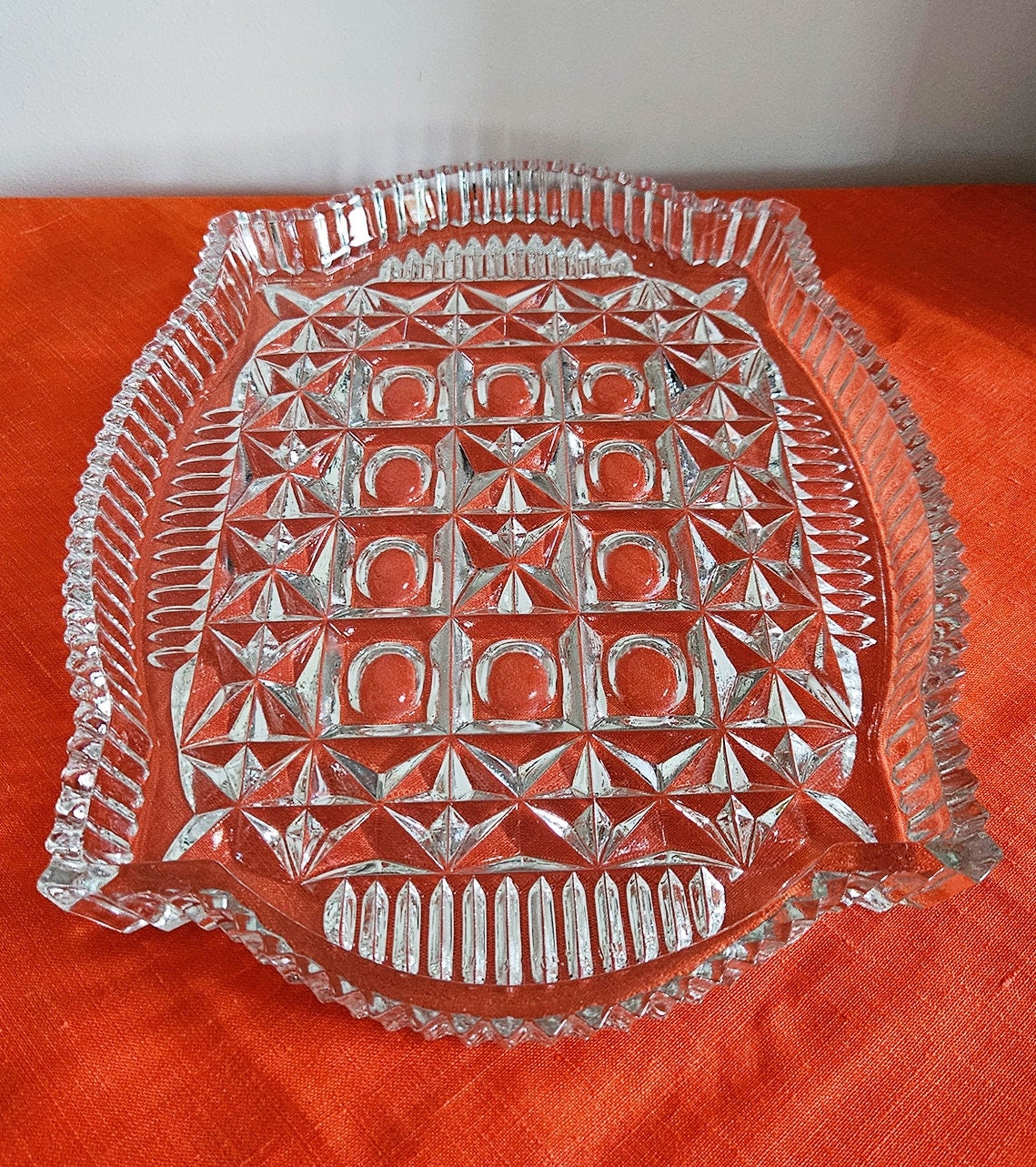 Large & Heavy Vintage Cut Glass Vanity Tray