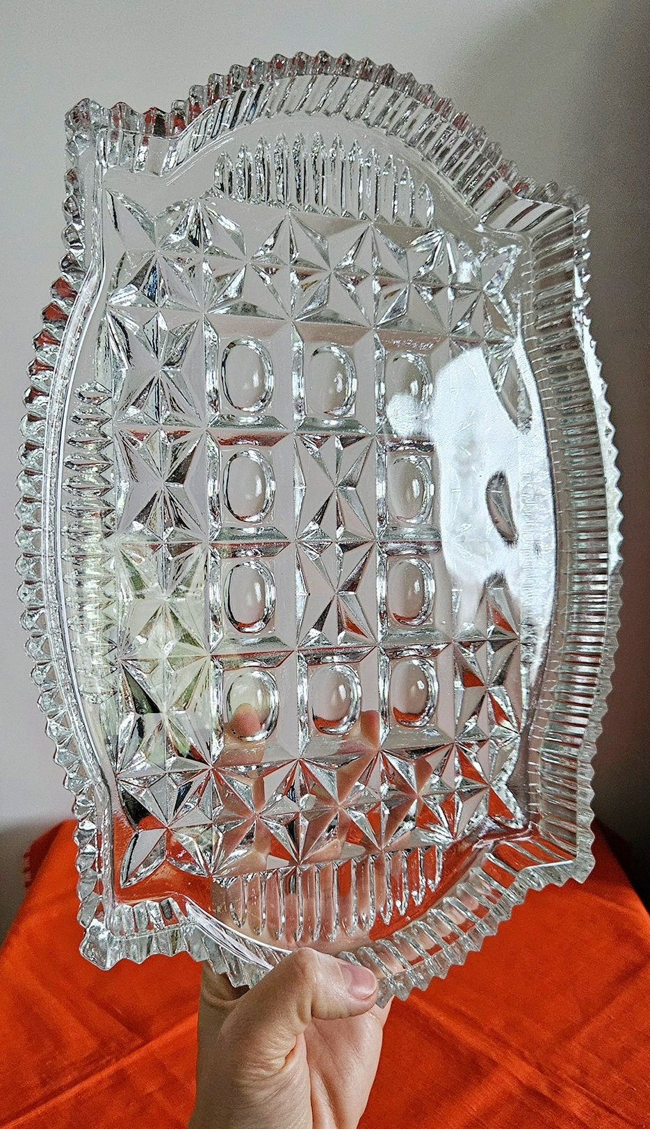 Large & Heavy Vintage Cut Glass Vanity Tray