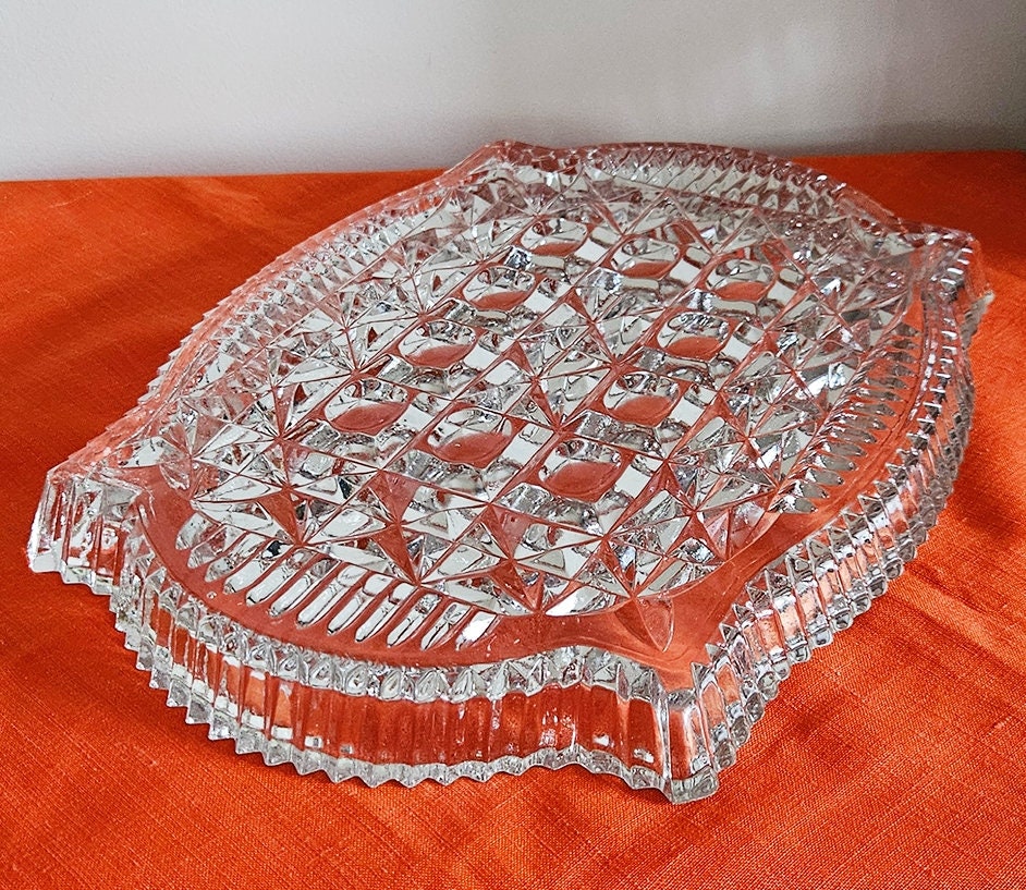 Large & Heavy Vintage Cut Glass Vanity Tray