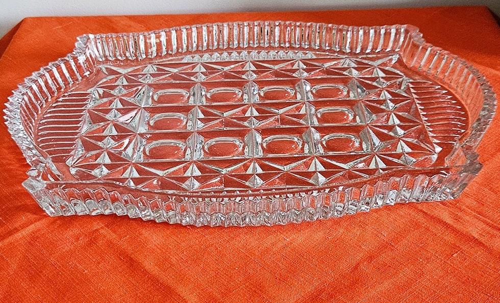 Large & Heavy Vintage Cut Glass Vanity Tray