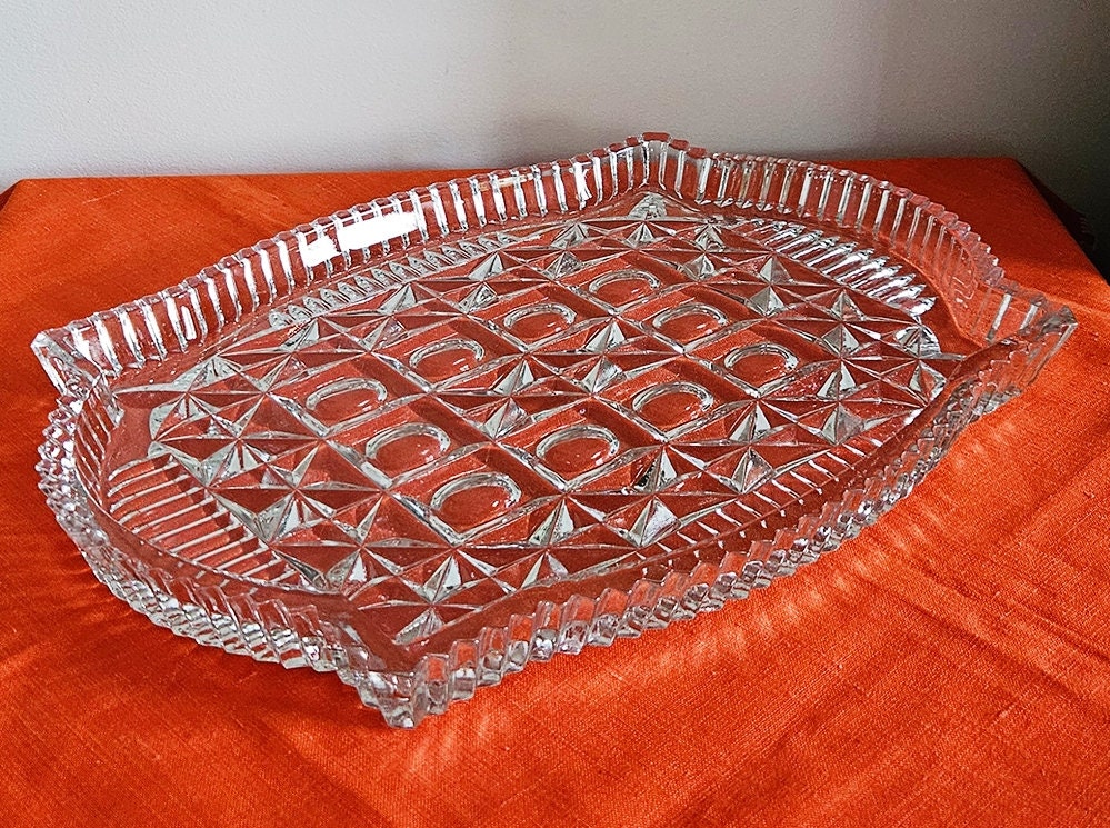 Large & Heavy Vintage Cut Glass Vanity Tray
