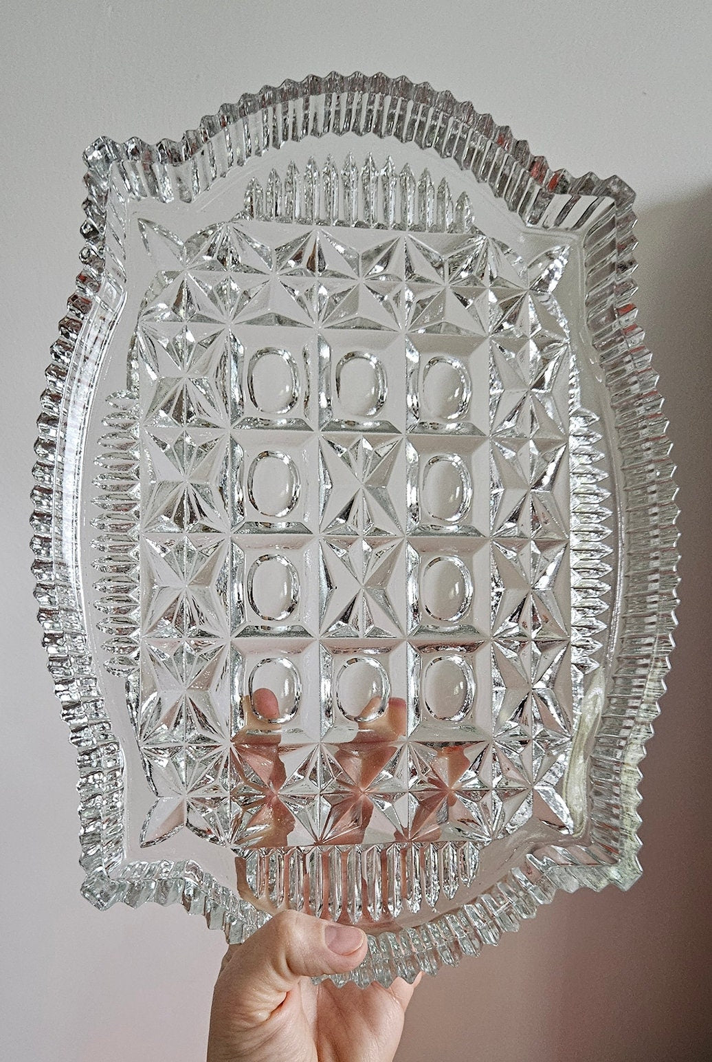 Large & Heavy Vintage Cut Glass Vanity Tray