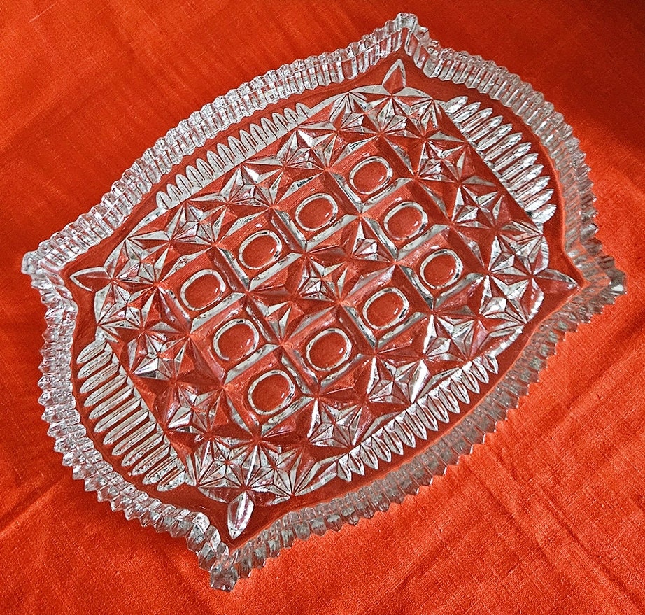 Large & Heavy Vintage Cut Glass Vanity Tray