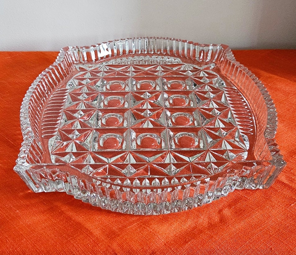 Large & Heavy Vintage Cut Glass Vanity Tray