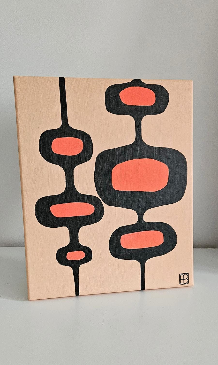 Mid Century Modern Retro Inspired Abstract Acrylic Painting, Original Space Age MCM Style Art