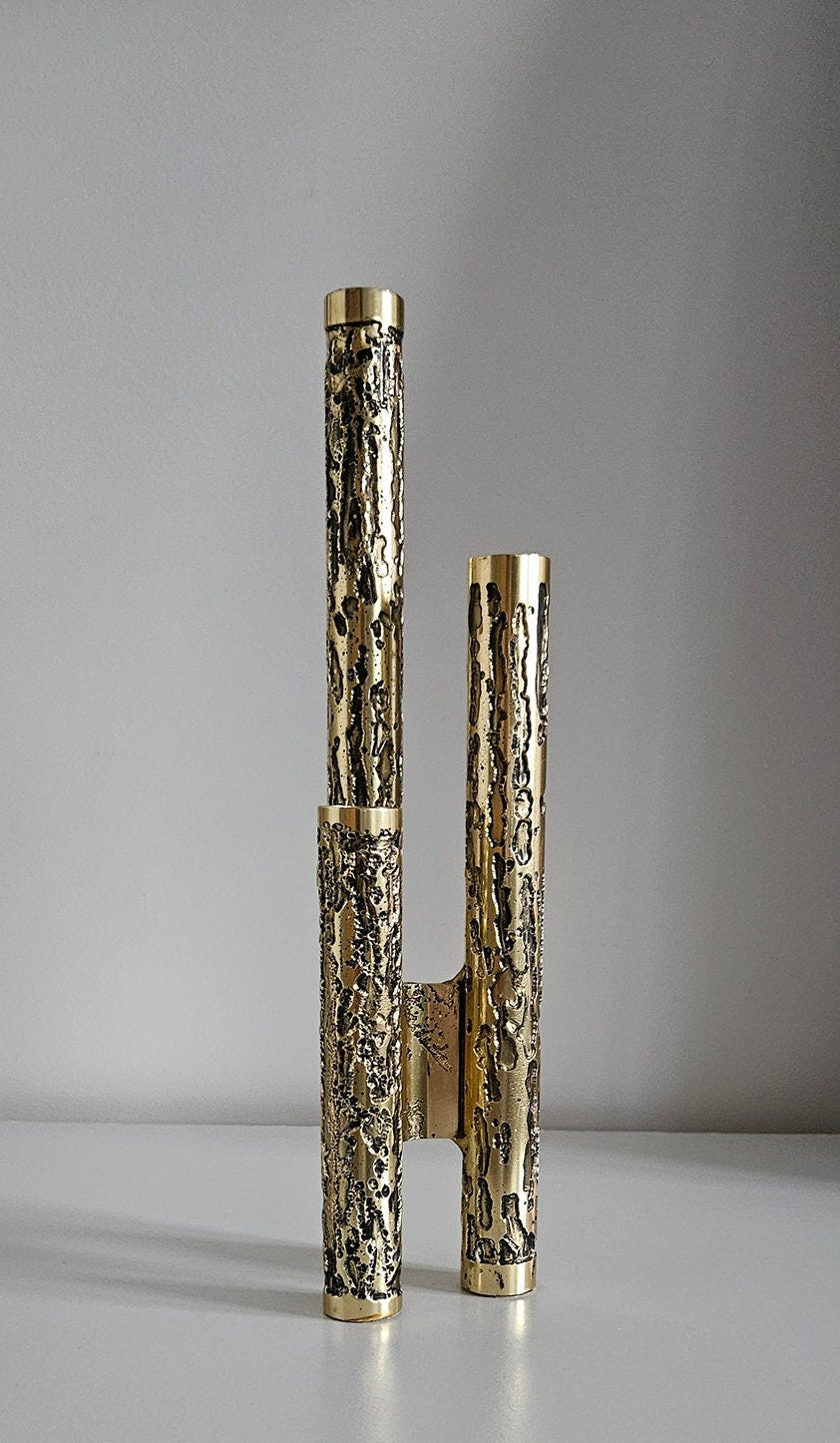 1970's Vintage Brutalist Metal Candlestick Holder By Stephen Daly - Rhonnina Design