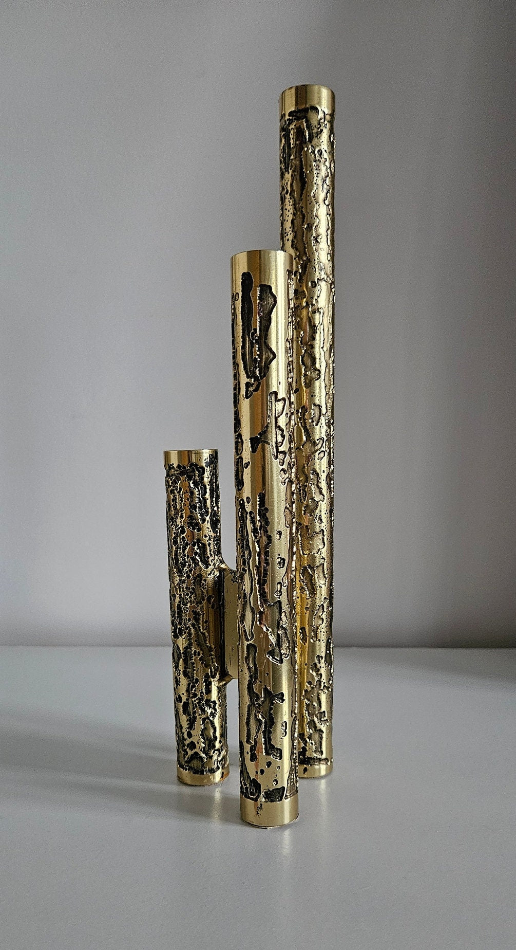 1970's Vintage Brutalist Metal Candlestick Holder By Stephen Daly - Rhonnina Design