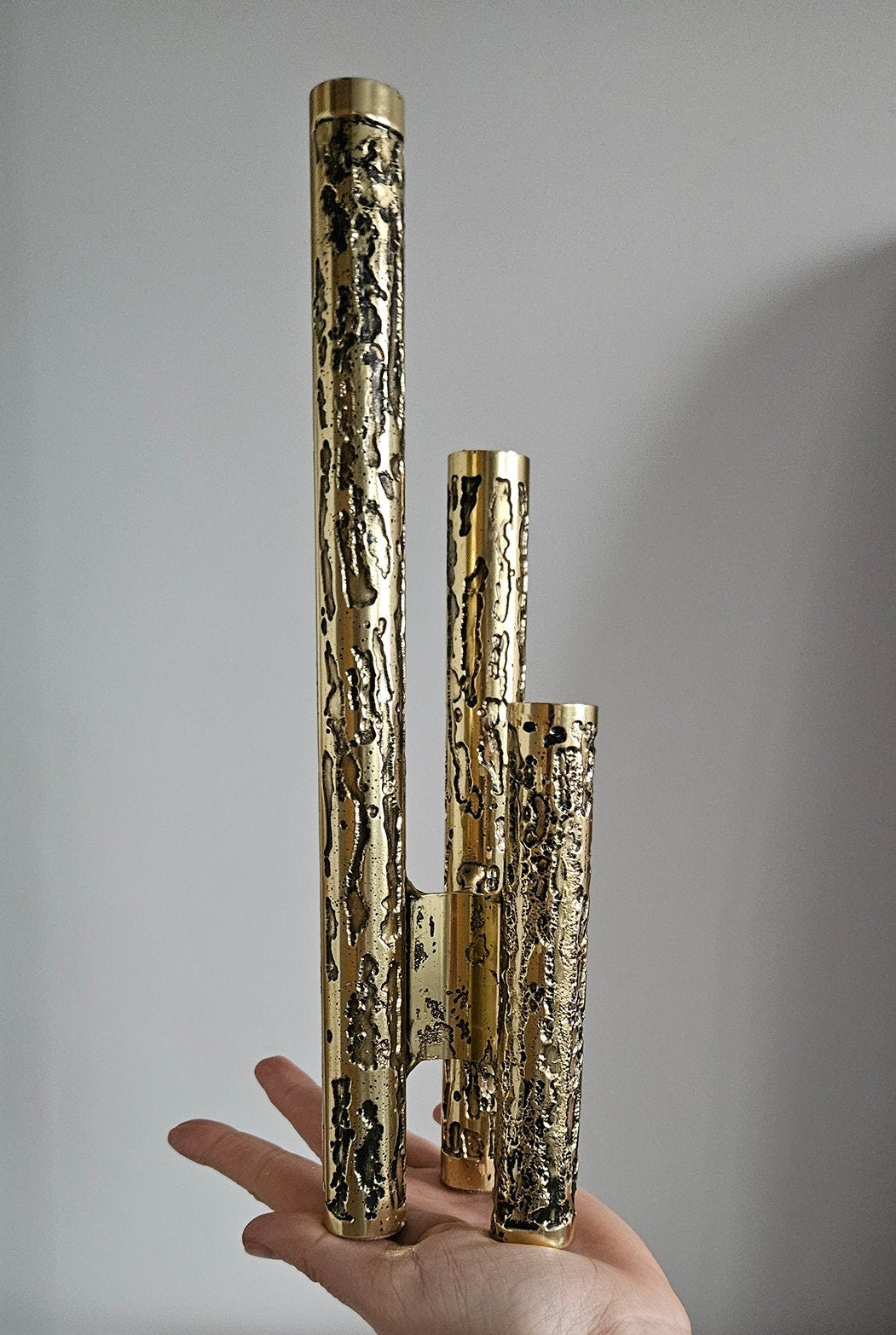 1970's Vintage Brutalist Metal Candlestick Holder By Stephen Daly - Rhonnina Design