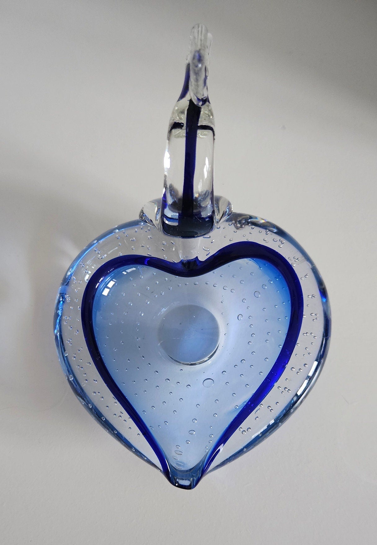 Vintage Blue & Clear Controlled Bubble Glass Swan Dish