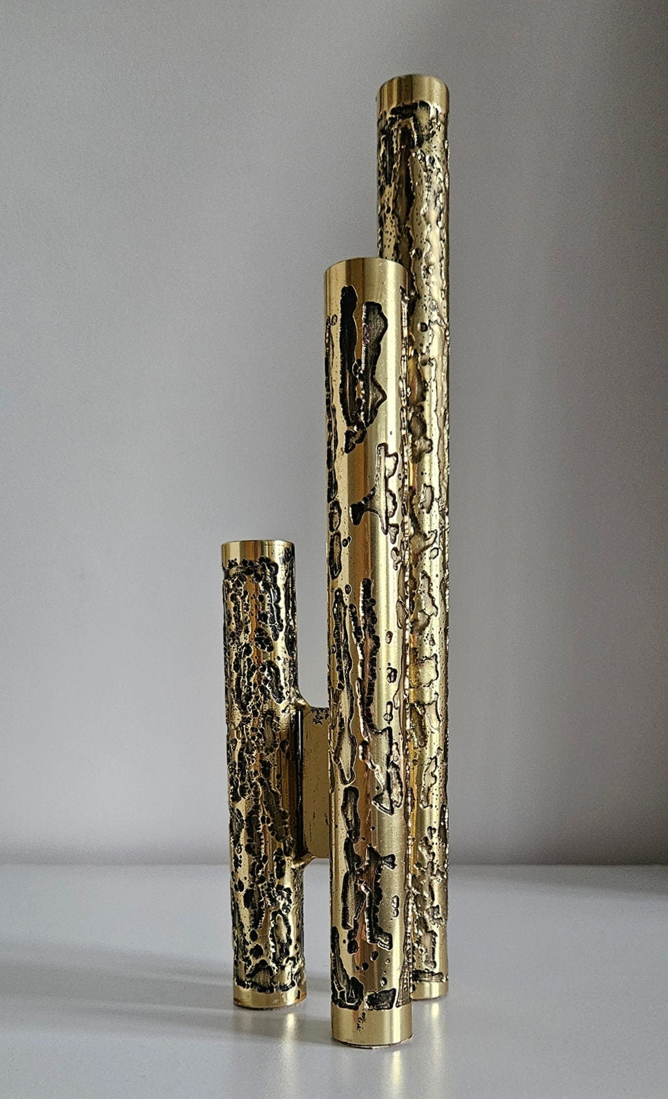 1970's Vintage Brutalist Metal Candlestick Holder By Stephen Daly - Rhonnina Design