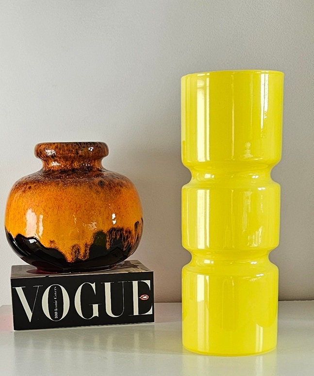 Retro Funky Habitat Fitz Yellow Glass Table Lamp