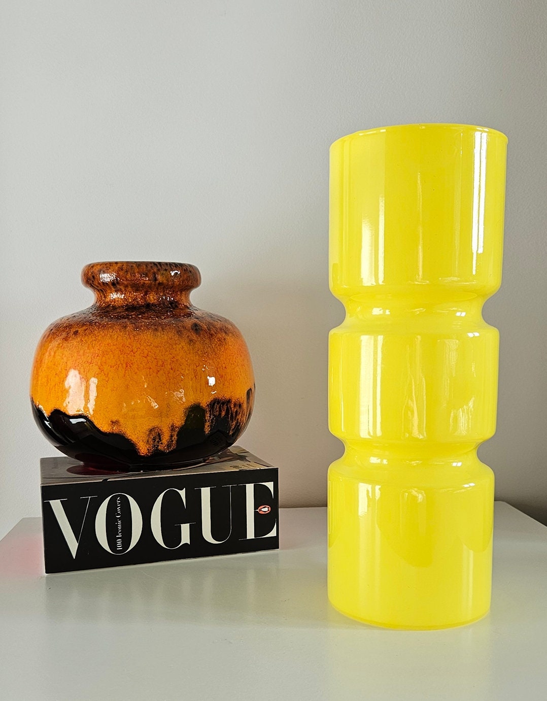 Retro Funky Habitat Fitz Yellow Glass Table Lamp