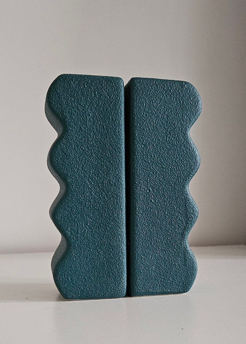 Pair Of Green Contemporary Wavy Candlestick Holders