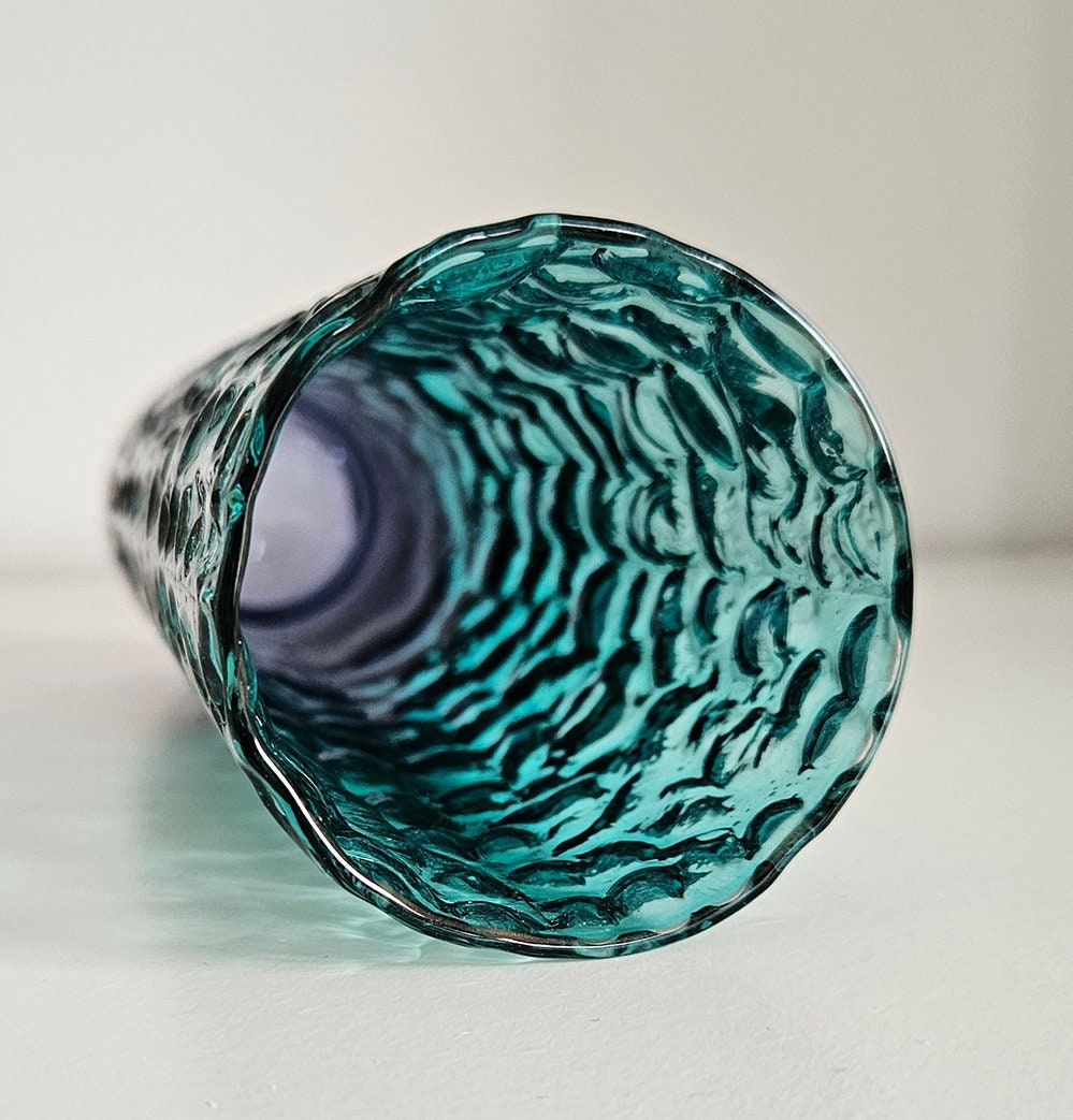Mid-Century Japanese Textured Bark Blue Glass Vase