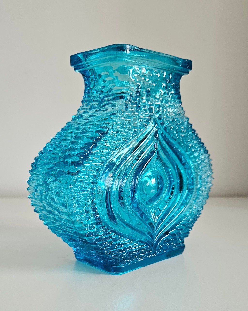 Vintage Oberglas Austria Blue Glass Textured 'Eye' Vase