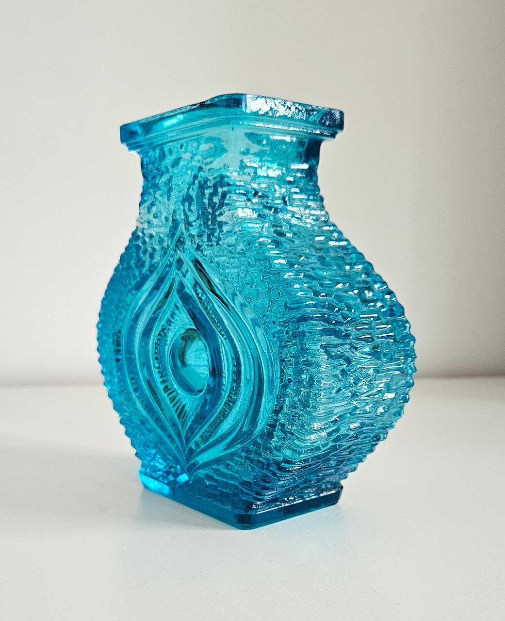 Vintage Oberglas Austria Blue Glass Textured 'Eye' Vase