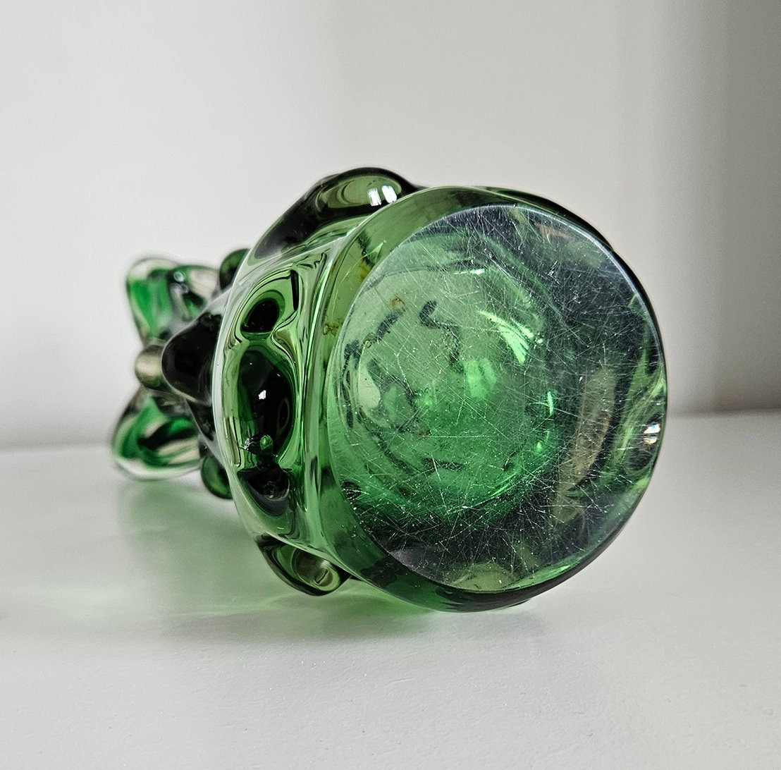 Mid Century Green Knobbly Design Glass Vase