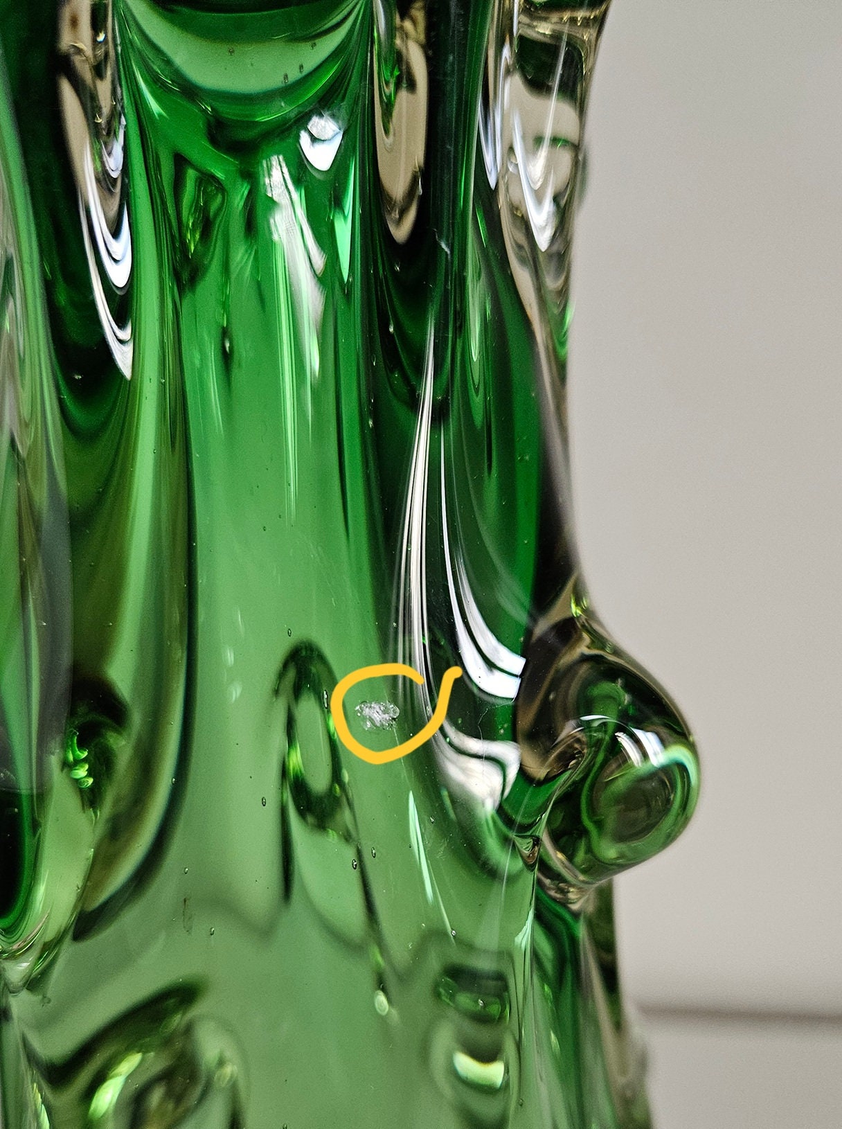 Mid Century Green Knobbly Design Glass Vase