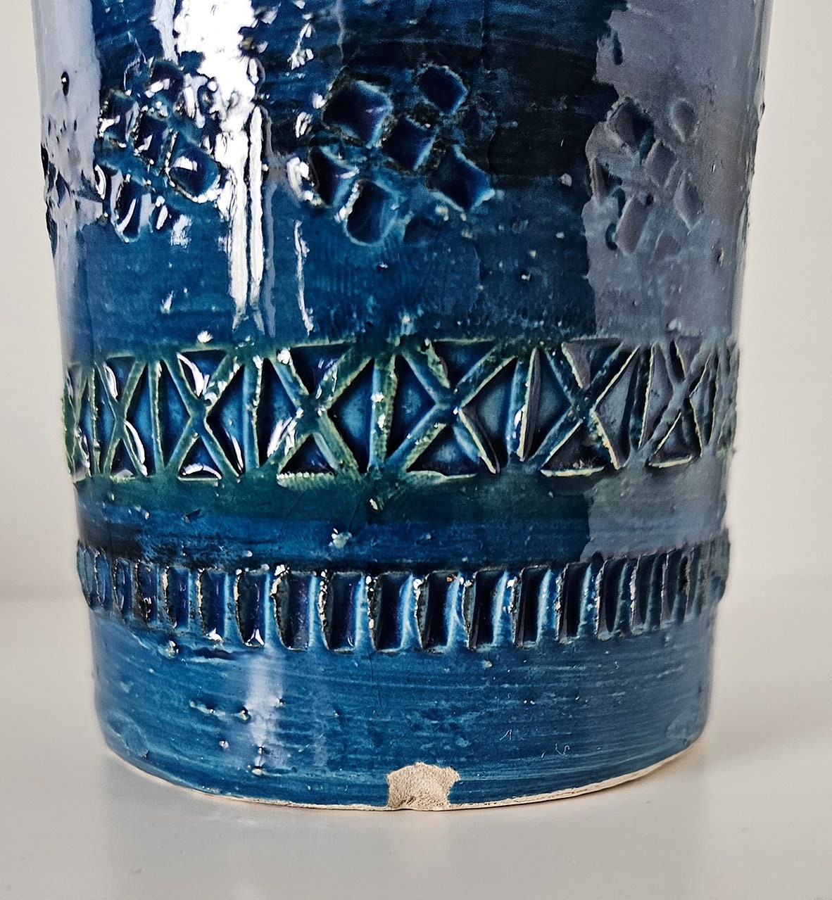 Mid-Century Aldo Londi For Bitossi Blue Rimini Cylinder Vase